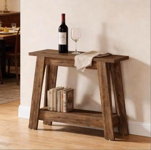 Tavolo consolle rustico 105 x 30 x 80 cm con 2 ripiani