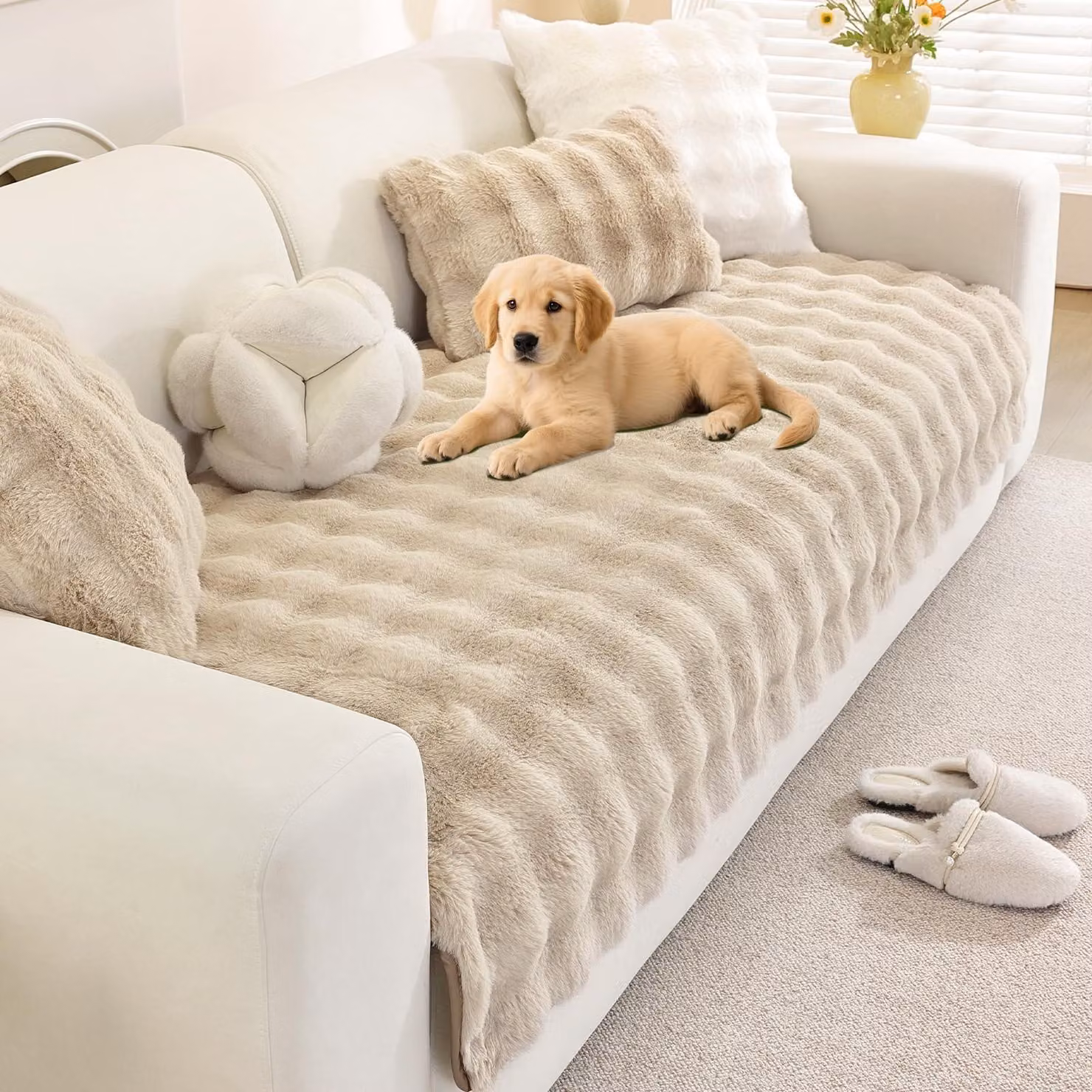 Copertura per divano angolare a forma di L, marca Pluche, dimensioni 70 x 210 cm