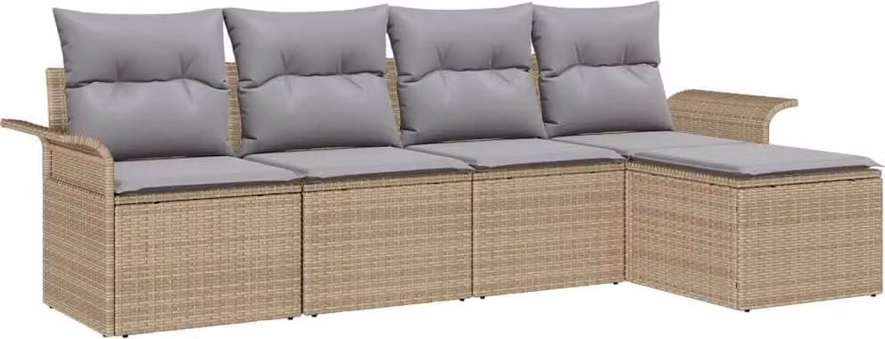 Set Divano da Giardino con cuscino 5 pcs Beige polyrattan