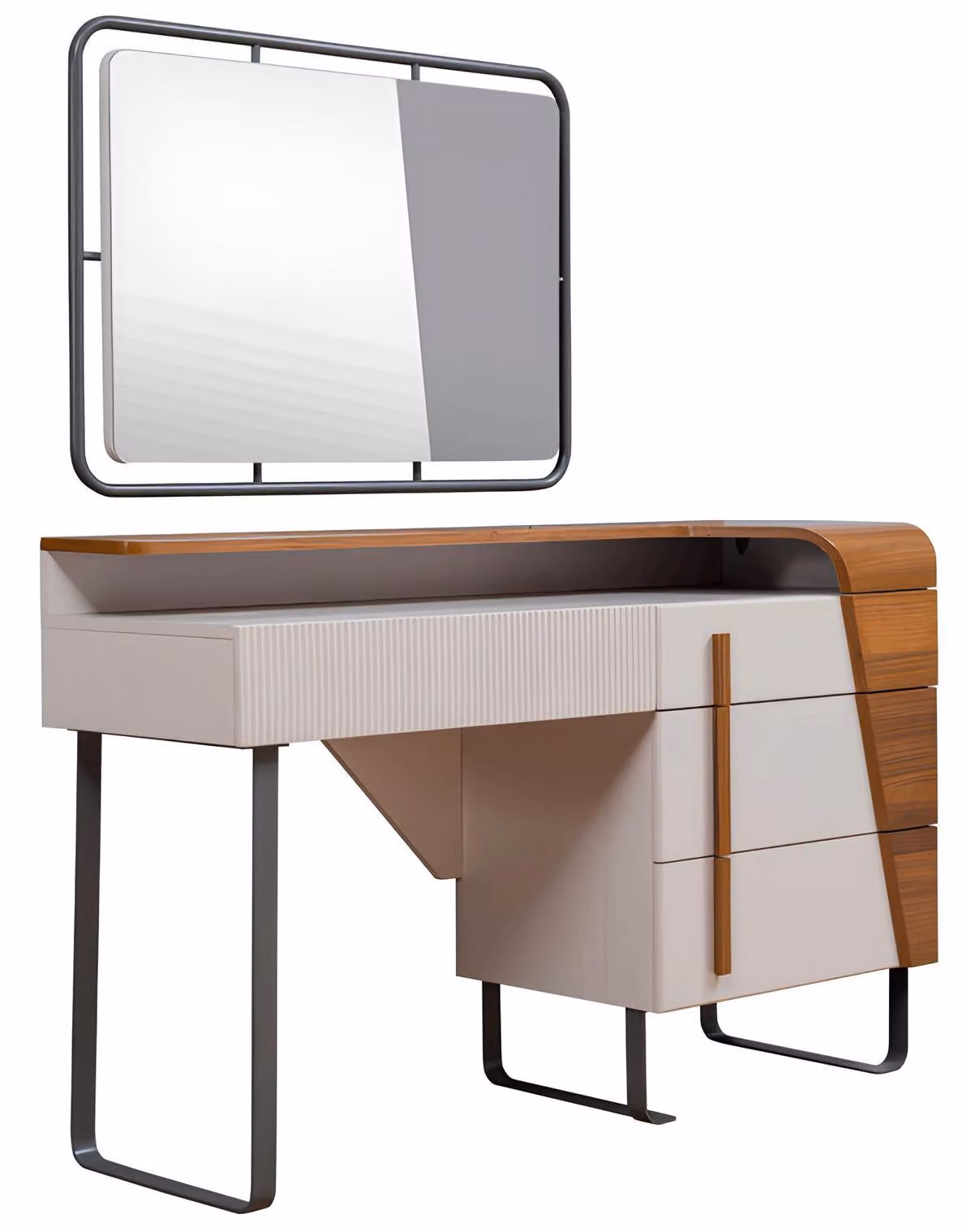 Designer Weißer Schminktisch Luxuriöser Spiegel Schlafzimmer Set