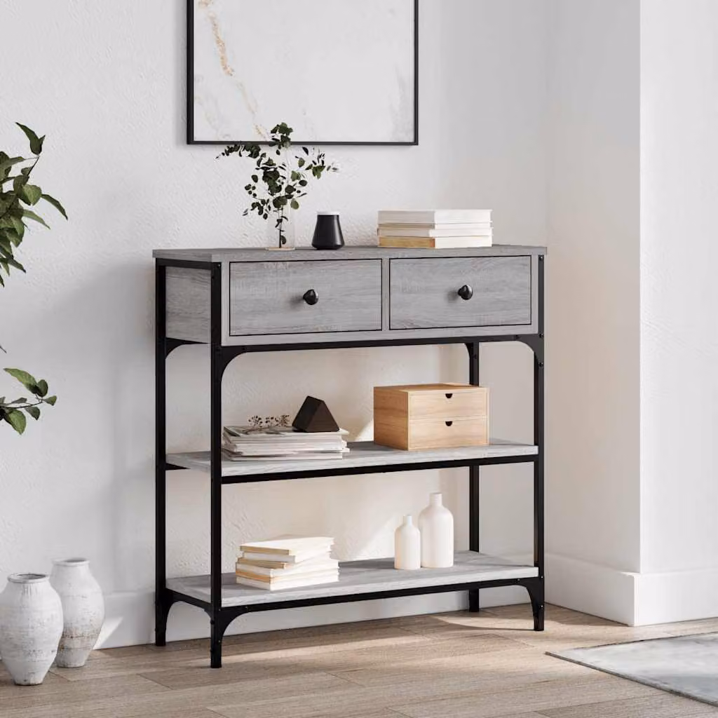 vidaXL Tavolino Consolle in Legno e Metallo Grigio, L 72,5 x P 25 x H 75 cm