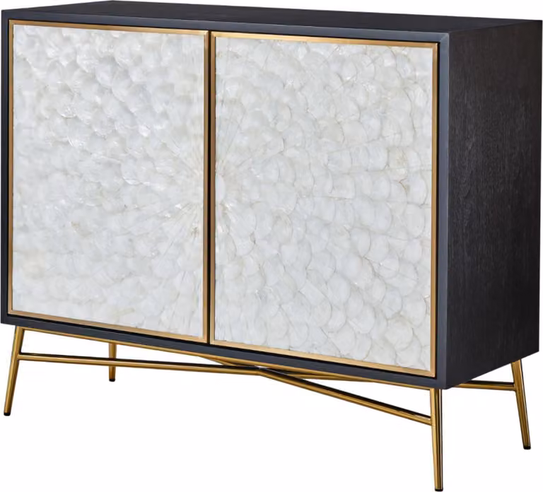 FURNLUX Credenza elegante bianco crema e grafite e oro 110 cm / Colore principale: Grigio / Dimensioni: 110 x 90 x 40 cm