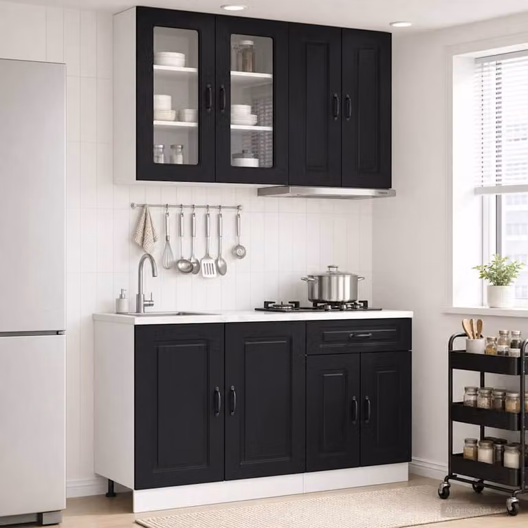 Set di 4 unità cucina moderne vidaXL KALMAR in legno ingegnerizzato nero opaco