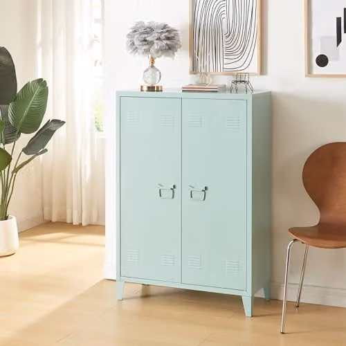 [en.casa] Armadietto da Ufficio Mobile in Acciaio per Archivio Armadio a 2 Ante e Ripiani 110 x 75 x 33 cm Verde Pastello