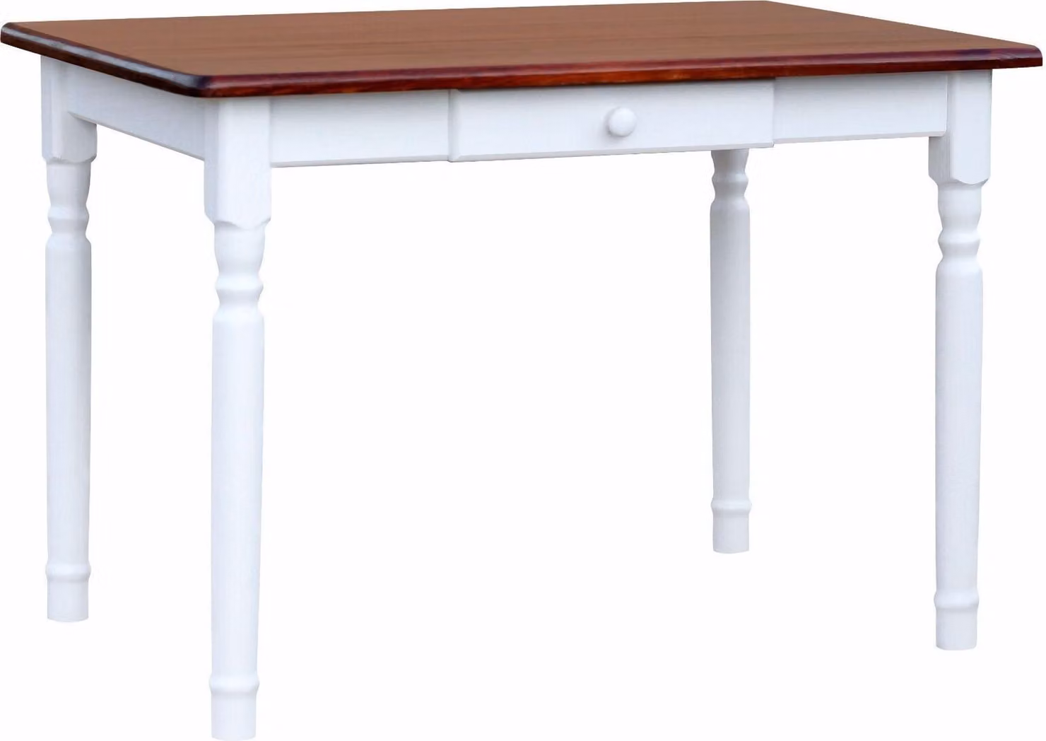 Tavolo bianco II con cassetto in legno di pino massiccio con piano in colore Calvados 110 x 80 cm