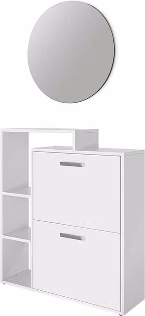Scarpiera Vicco Orlando Bianca con specchio e vani basculanti L/P/H: 90 x 25 x 80 cm