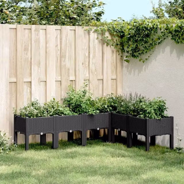 Fioriera da giardino con gambe vidaXL in plastica nera L: 160 cm, P: 120 cm, H: 42 cm – 1
