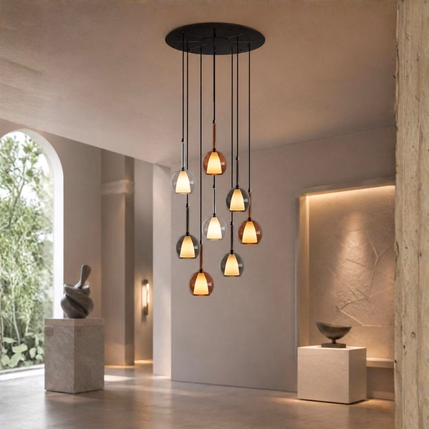 s.luce Belluna gallery light 8 luci Ø 80cm baldacchino smoke Ø 14cm 8 luci rotonde