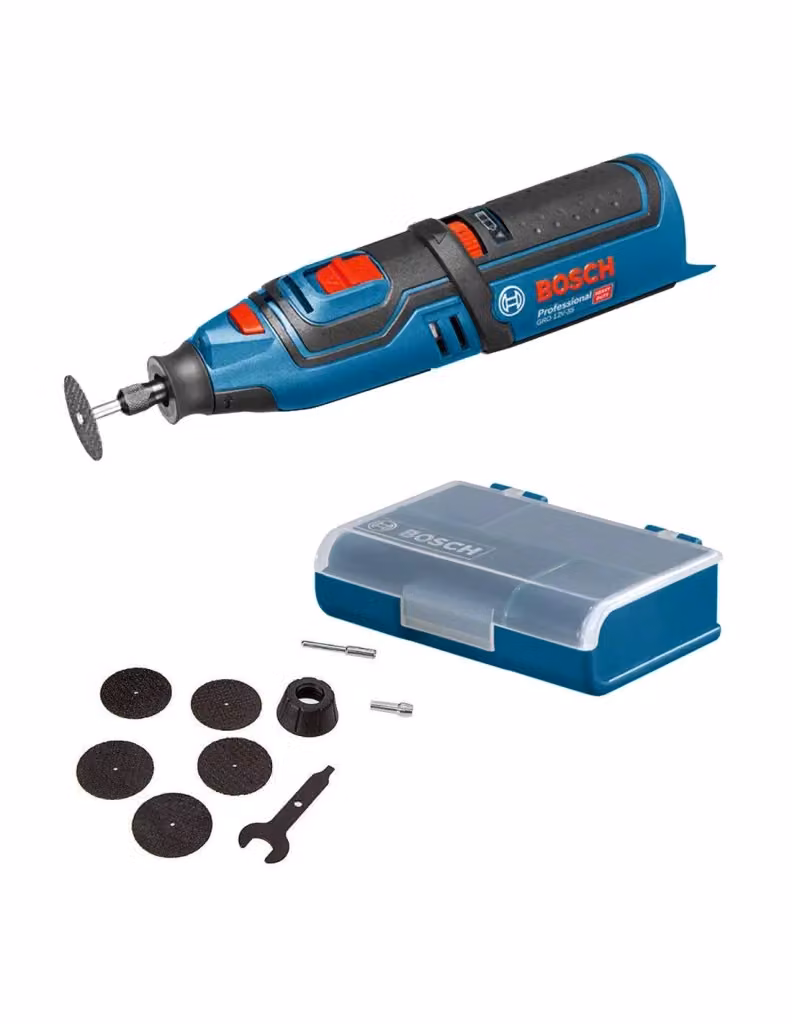 Utensile Multifunzione Bosch GRO 12V-35 con 2 batterie da 2,0 Ah, caricabatterie GAL12V-40, L-Boxx 102 e accessori, colore blu – 2