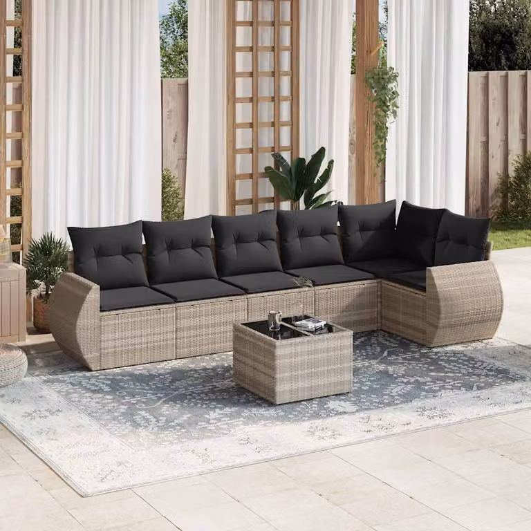 vidaXL Set Divani da Giardino a L 7pz con Cuscini Grigio Antracite e Tavolino in Vetro