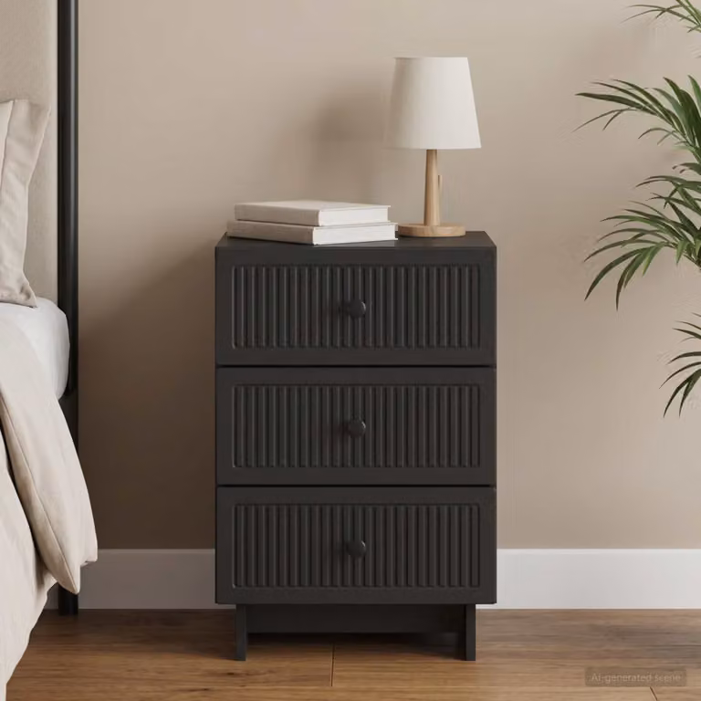 Armadio da Notte Moderno vidaXL Nero in Legno MDF e Metallo L 43 cm x P 41 cm x H 66,5 cm