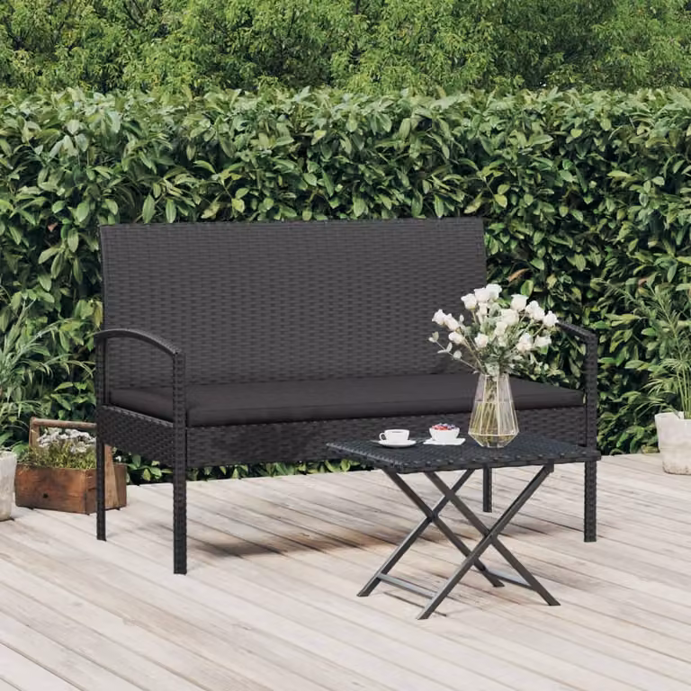 Panca da giardino moderna vidaXL in polyrattan e metallo con cuscino nera L: 105 cm