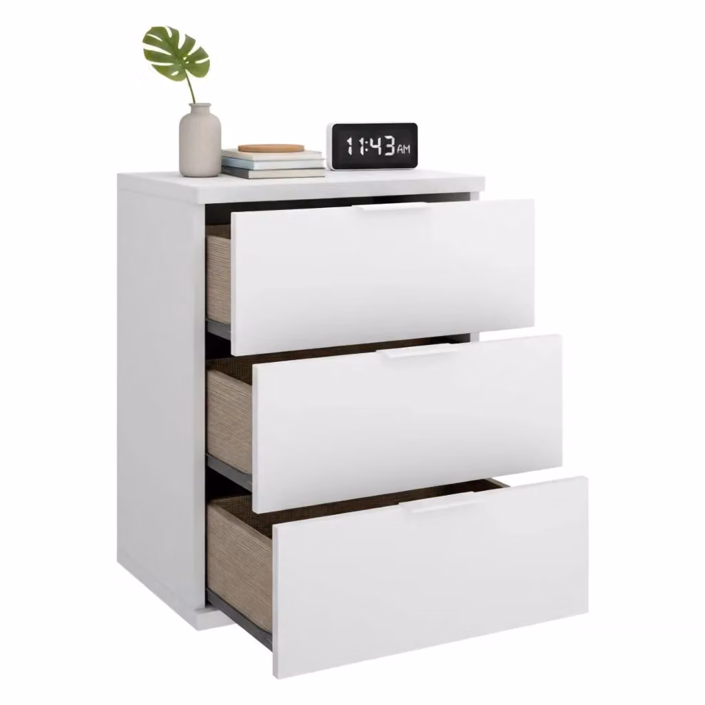Comodino DMORA Sturgis con un ripiano e cassetto soft close, Bianco, L 34 cm x P 42 cm x H 57 cm – 2