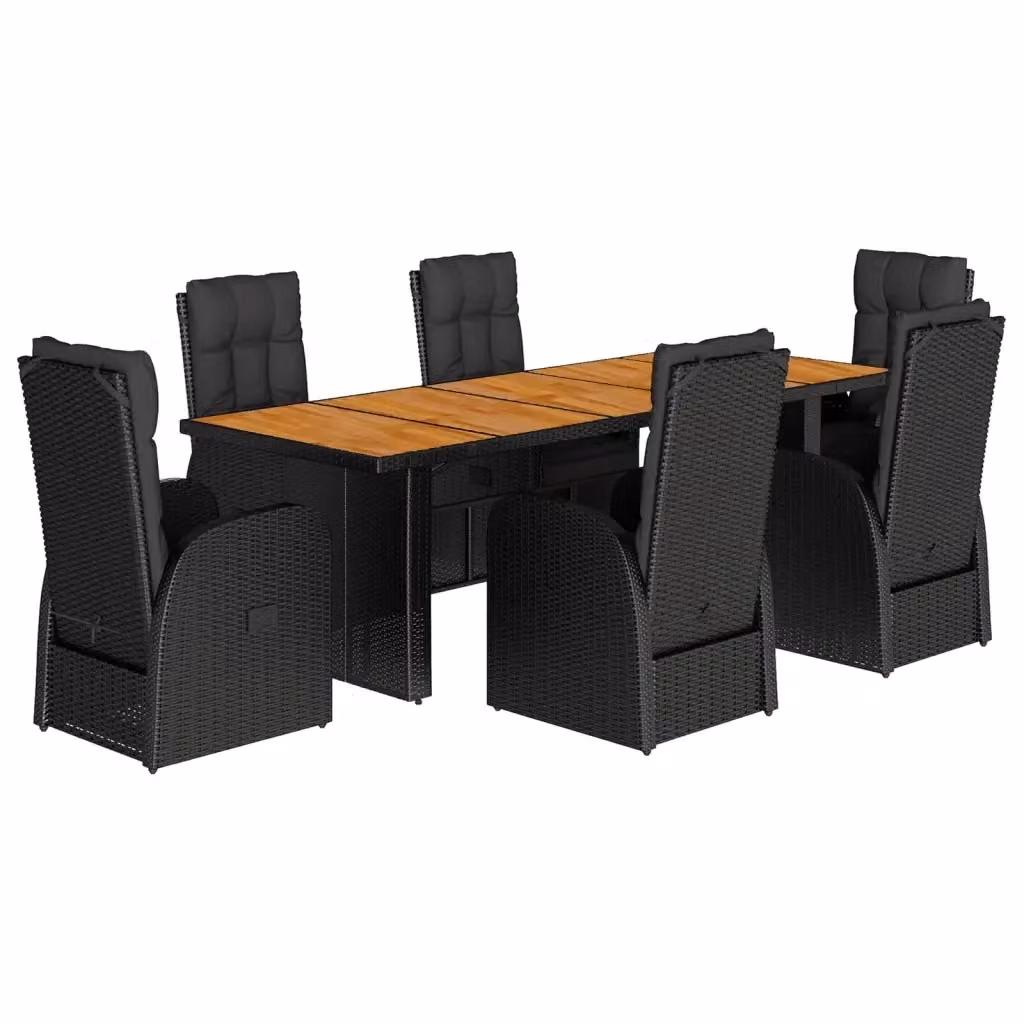 Set da Pranzo da Giardino vidaXL in Legno di Acacia Oliato e Polyrattan Nero con 7 Pezzi – 2