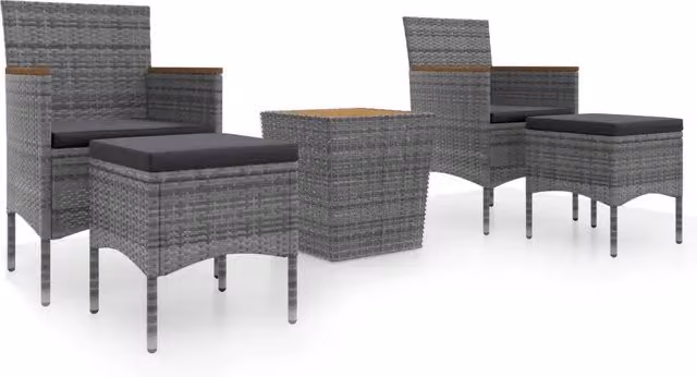 Set Bistrot Giardino 5 pz | Set Salotto da Giardino Polyrattan e Massello Acacia Grigio