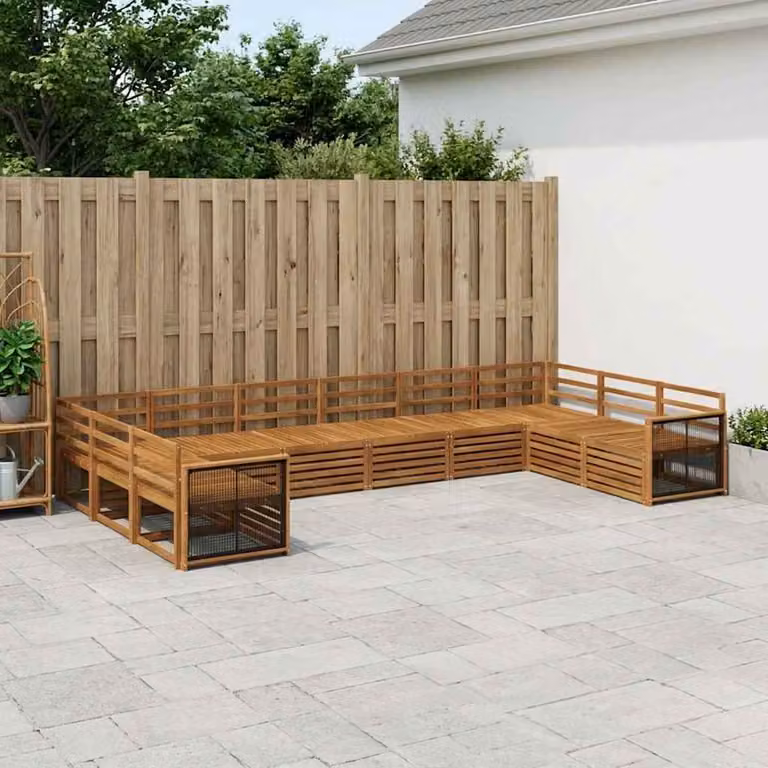 Set di divani da giardino vidaXL a forma di U in legno di acacia massello marrone con 10 pezzi e cuscini inclusi