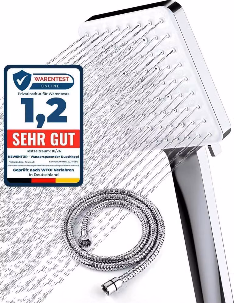 Newentor soffione doccia con tubo flessibile 1,5M 6 modalità di spruzzo doccia a mano doccia a pioggia argento