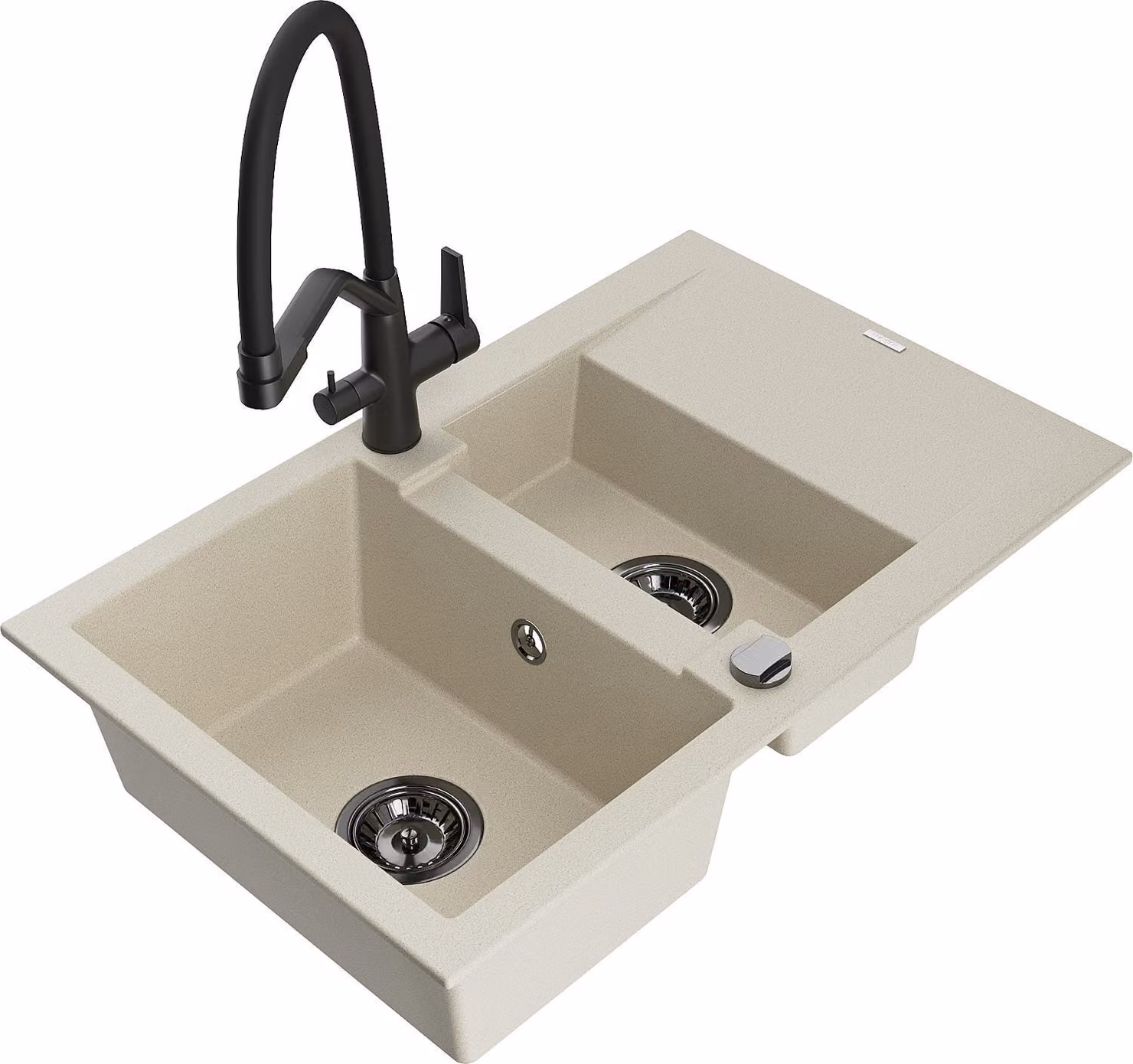 Mexen Gaspar lavello in granito 1,5 vasche con scolapiatti e miscelatore da cucina Duo, beige - 6507-69-671701-70-B