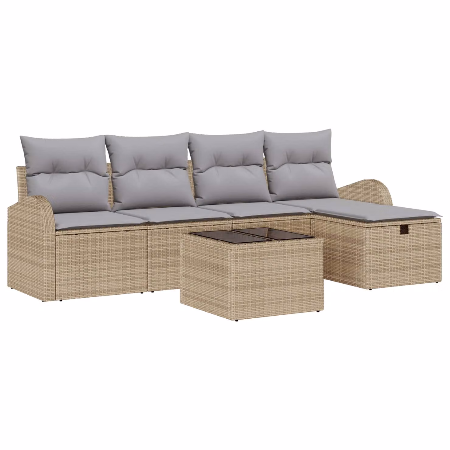 Set di divani da giardino vidaXL in polyrattan a forma di L con 6 pezzi, beige e grigio chiaro