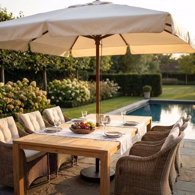 Ombrellone da giardino LENA beige con palo centrale in legno e copertura in poliestere L/P: 300 x 300 cm