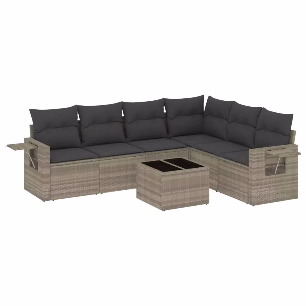 Set di divani da giardino vidaXL a forma di L composto da 7 pezzi con cuscini grigi in polyrattan e struttura in metallo – 2