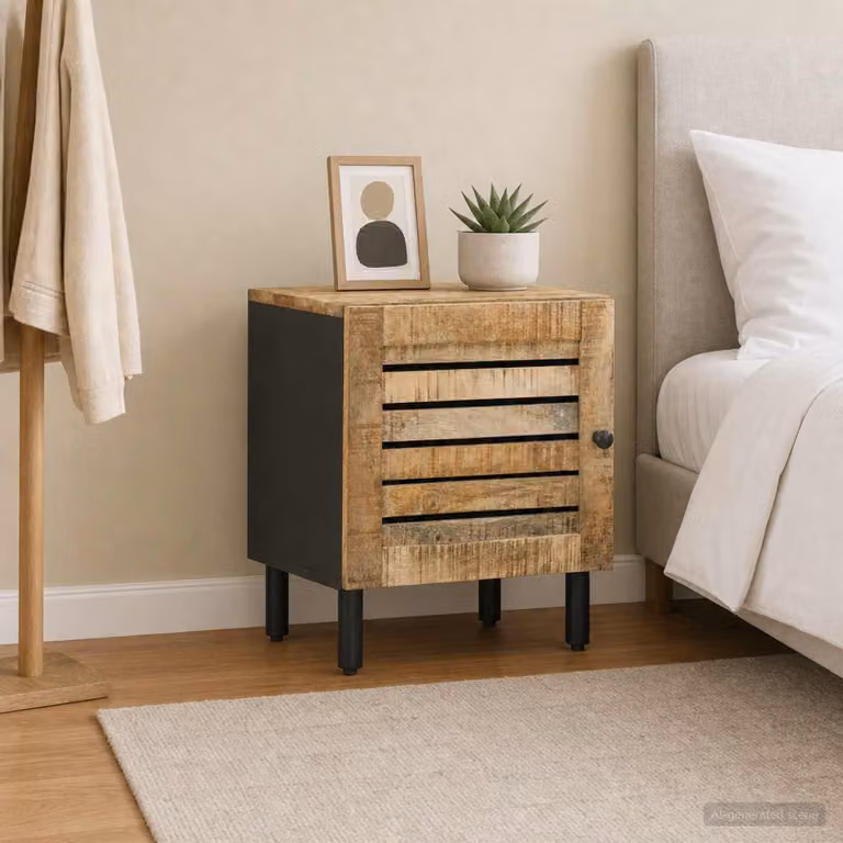 Comodino moderno vidaXL in legno di mango massello marrone naturale L: 40 cm, P: 33 cm, H: 46 cm