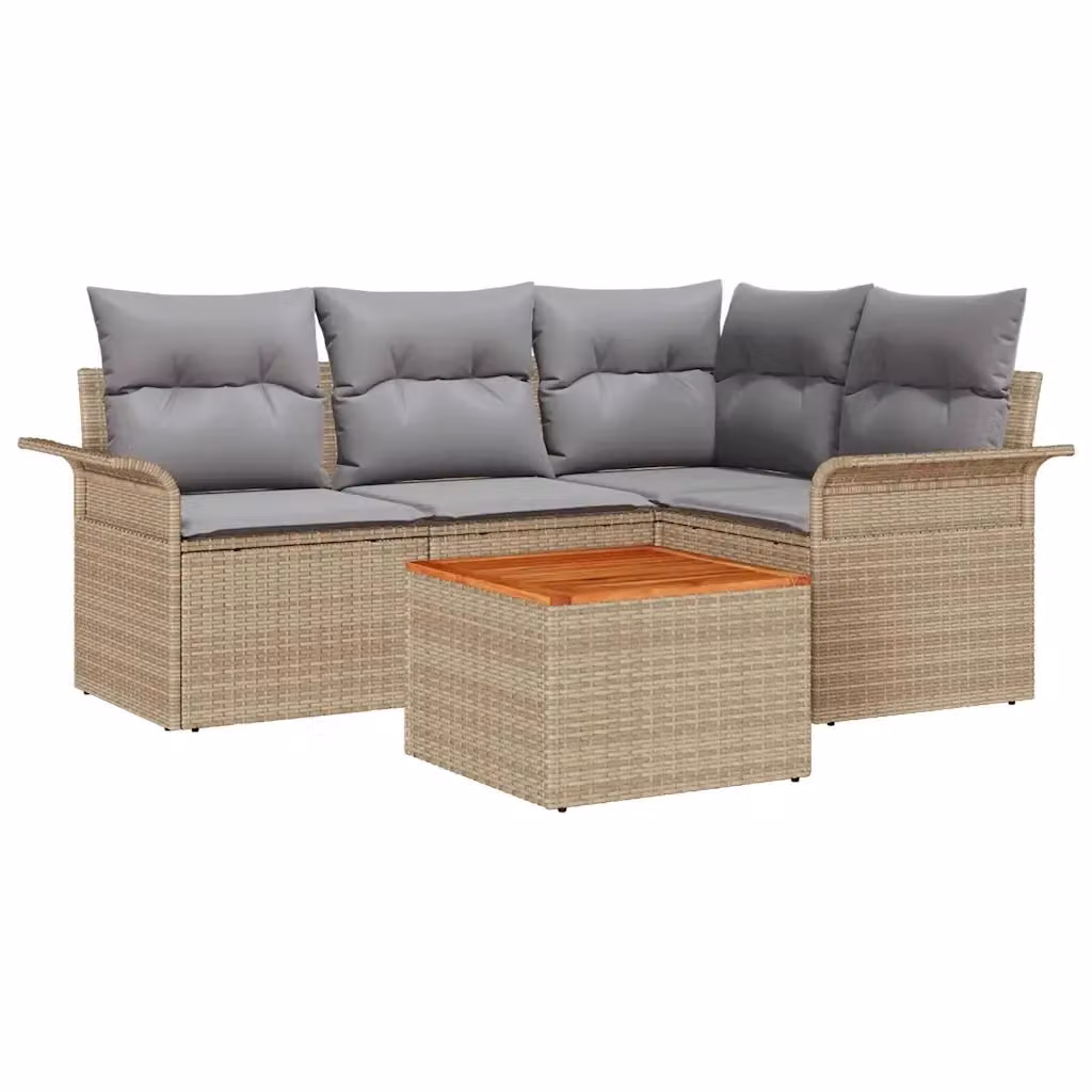 Set Divano da Giardino vidaXL a 4 posti con Tavolino, Design Moderno a L, Colore Grigio e Beige, Struttura in Acciaio Verniciato a Polvere e Cuscini Inclusi – 2