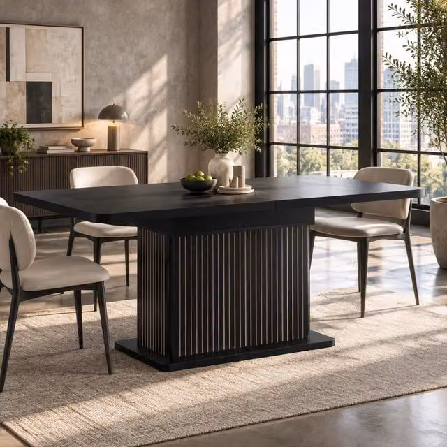 Tavolo da pranzo allungabile 120-160x80x76 cm con vano contenitore in MDF e metallo nero