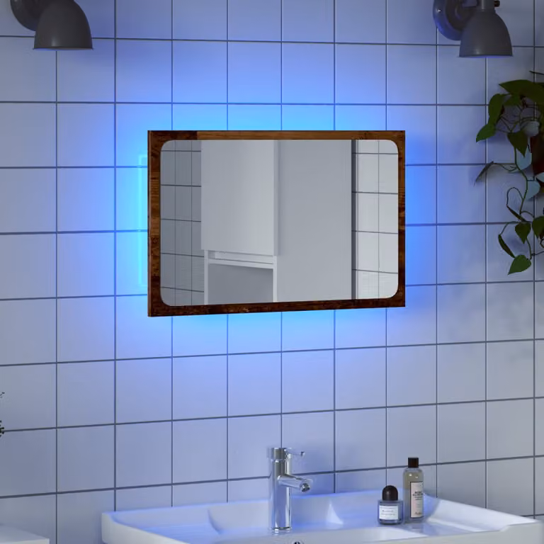 Specchio da bagno con luci LED vidaXL in legno antico marrone L: 60 cm, P: 8,5 cm, H: 38 cm