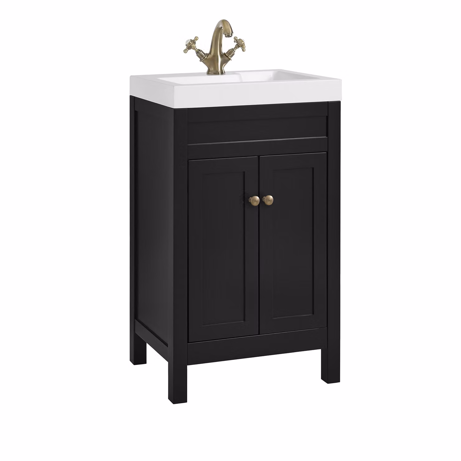Mobile Bagno Grigio Nero da 500mm con Lavabo e  Maniglia Classica Rotonda in Ottone Spazzolato - Warwick