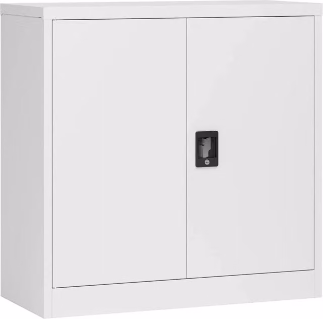 Armadio da ufficio en.casa in metallo laccato con ante a battente e serratura, grigio chiaro, L 90 x P 40 x H 90 cm