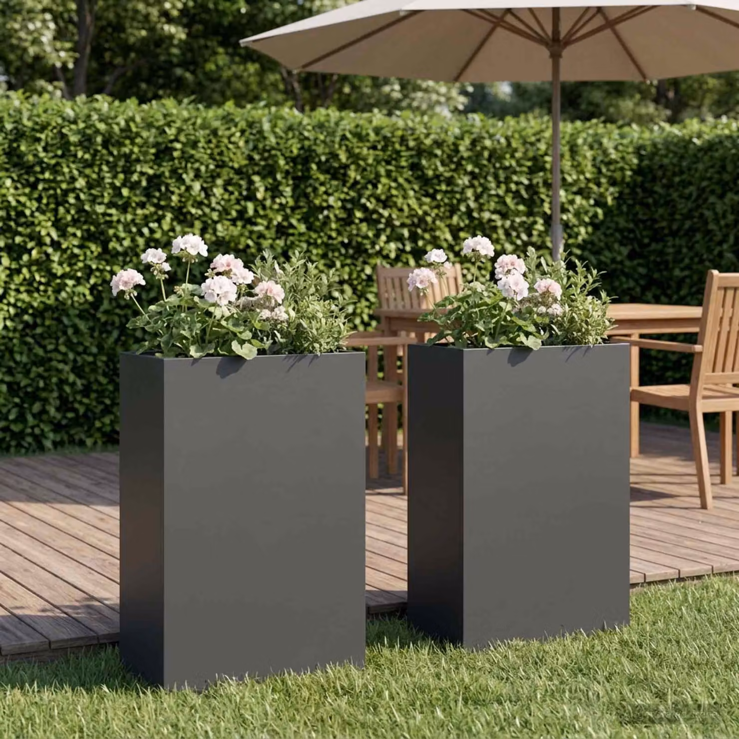 Set di 2 vasi da giardino vidaXL in metallo colore antracite L 40 cm x P 20 cm x H 75 cm