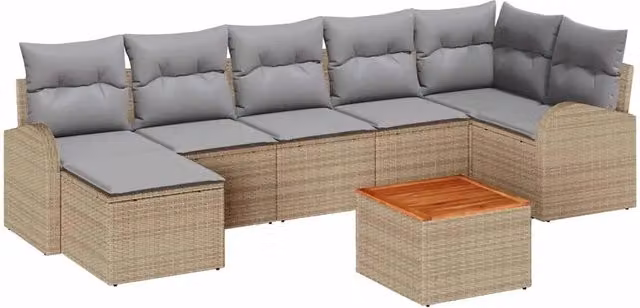 Set Divano da Giardino vidaXL 8 pz in Polyrattan con Cuscini Beige e Grigio – 1