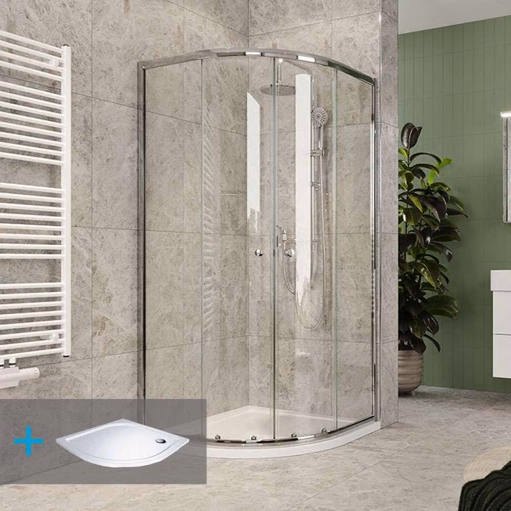 Mereo Set doccia in Kora Lite, quarto di cerchio, 90 cm, cromo ALU, vetro trasparente e piatti in marmo - CK35123ZM