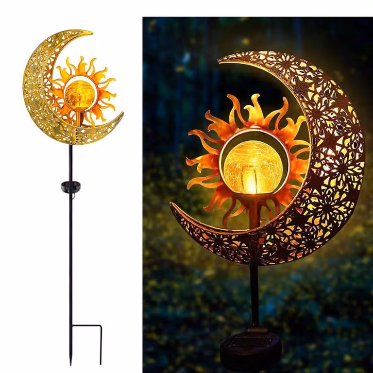 Lampada da esterno solare, a forma di disco lunare, in ferro battuto, con tecnologia LED, impermeabile, dimensioni 82x6,5x21 cm