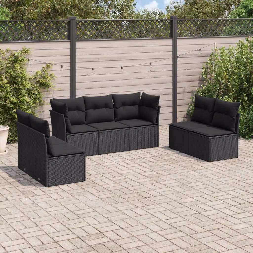 Set di Divani da Giardino a L vidaXL in Polyrattan Nero con 7 Cuscini Imbottiti e Coperture Rimovibili – 1