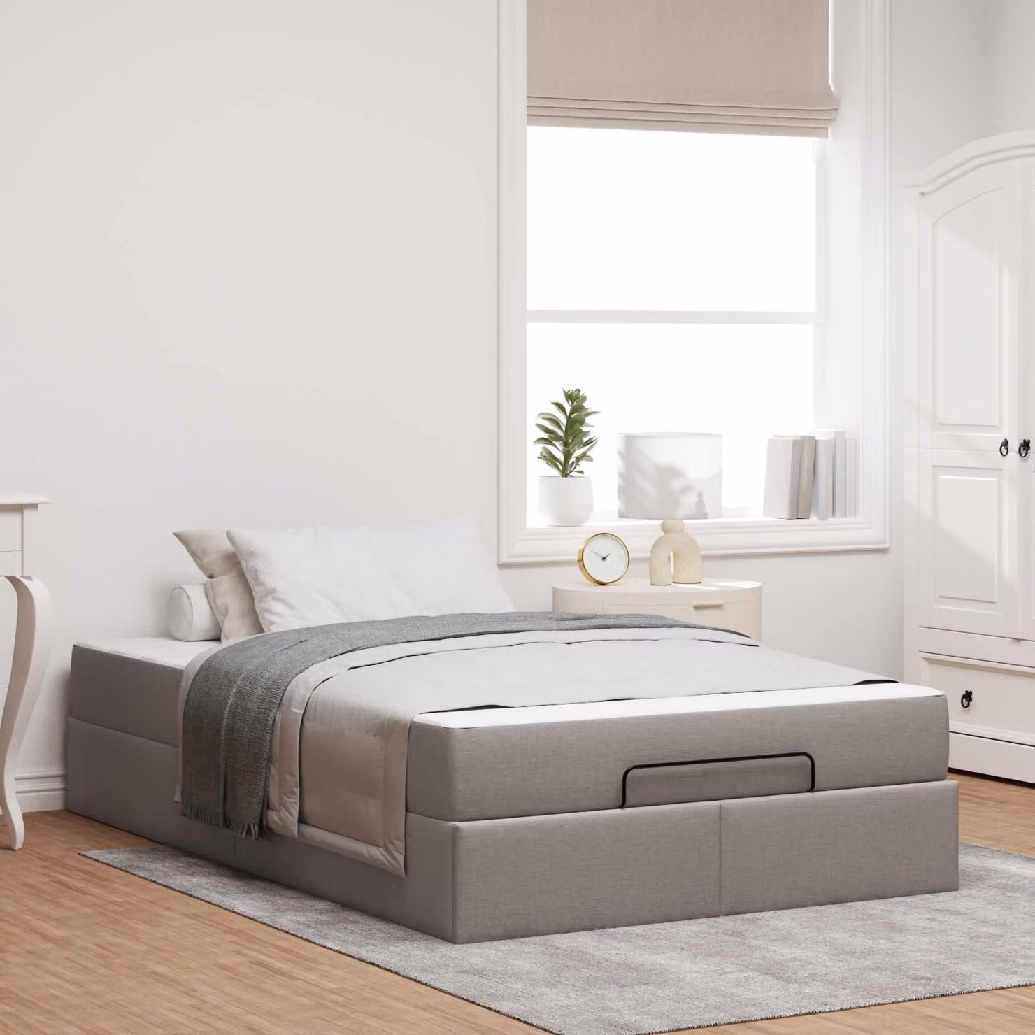 Set letto con struttura imbottita e materasso Talpa vidaXL in tessuto, L/P/H: 200 x 120 x 43,5 cm, disponibile in beige o grigio – 1
