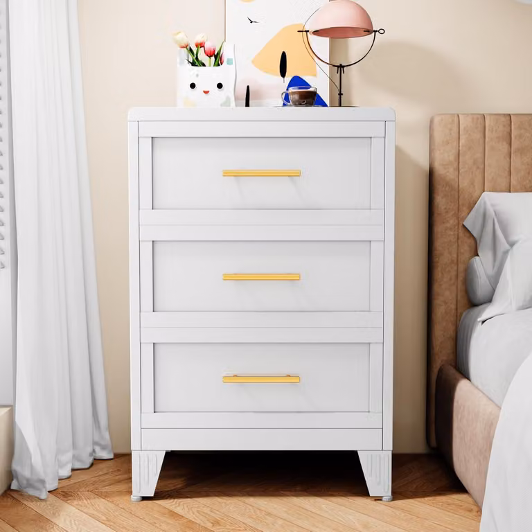 Mobiletto contenitore in metallo, colore bianco, altezza 90 cm, con 3 cassetti