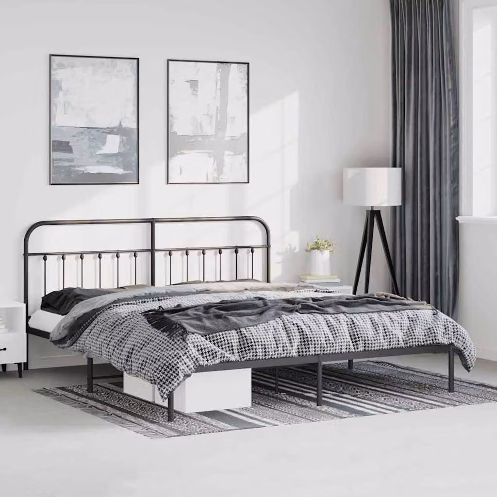 vidaXL Giroletto con Testiera in Metallo Nero L: 187 cm, P: 219 cm, H: 100 cm
