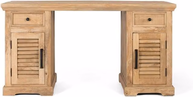 Scrivania rettangolare in legno di mango naturale color marrone con 2 ante e 2 cassetti per home office
