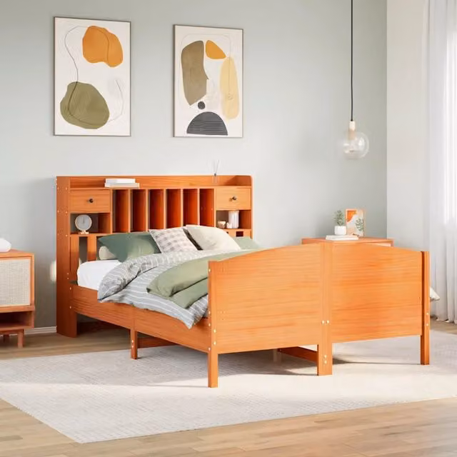 Letto Libreria senza Materasso Marrone Cera 150x200 cm in Pino 3323142