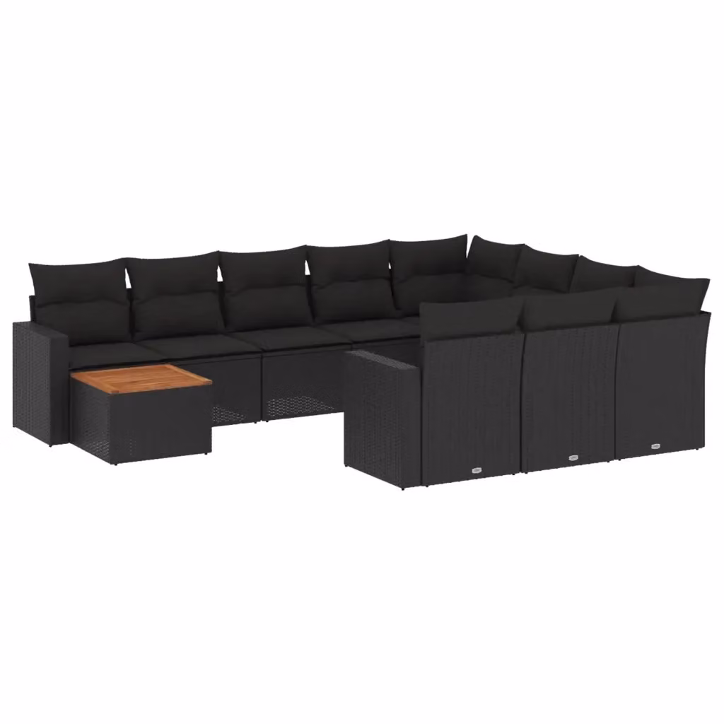 vidaXL Set Divani da Giardino 11 pz in Polyrattan Nero con Cuscini e Tavolino da Esterno – 2