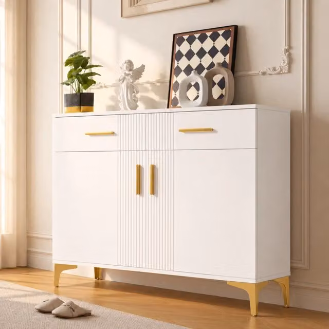 Credenza REDOM moderna in MDF bianco con 2 ante e 2 cassetti L: 80 cm, P: 35 cm, H: 79,5 cm