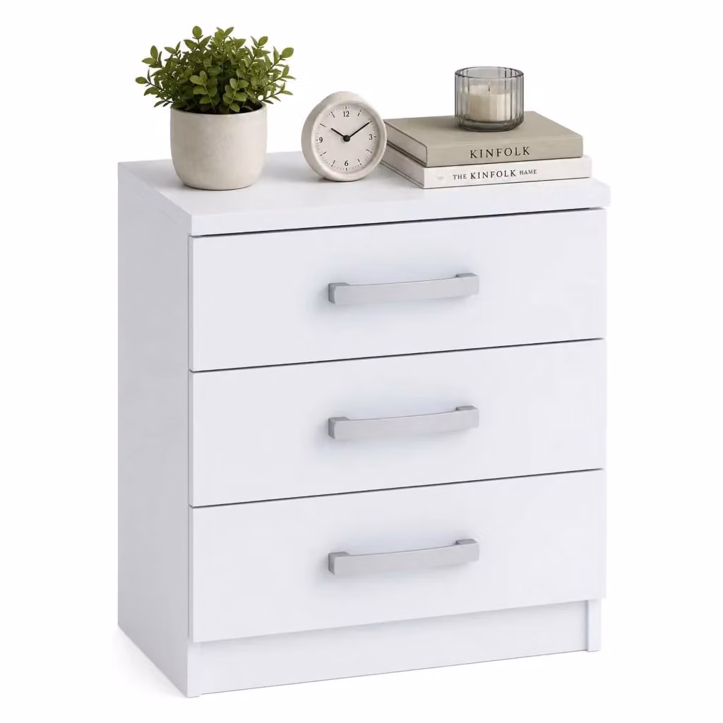 Comodino Lebale con 3 Cassetti Bianco Moderno L: 46 cm, P: 43 cm, H: 59 cm – 2