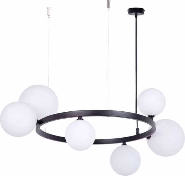Lampadario Bolero nero 6 luci G9 sfere bianche Sigma