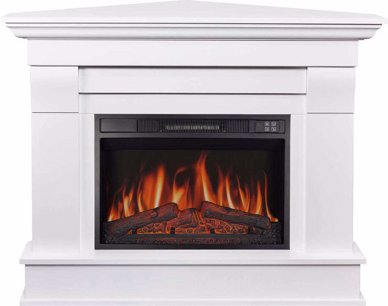ArtiFlame Camino elettrico Albion Corner AF23S Camino elettrico ad angolo con riscaldamento da 1800 W, effetto fiamma 3D realistico, illuminazione a LED, telecomando, bianco
