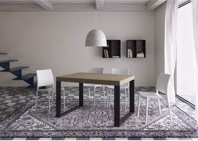 Tavolo allungabile ITAMOBY con piano in laminato MDF e telaio in metallo, Colore Antracite e Tortora, L: 120/380 cm x P: 90 cm
