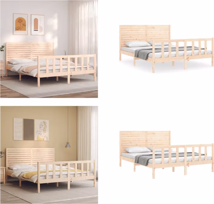 vidaXL Letto in legno massiccio con testiera 160x200 cm - struttura letto - letto - letto matrimoniale