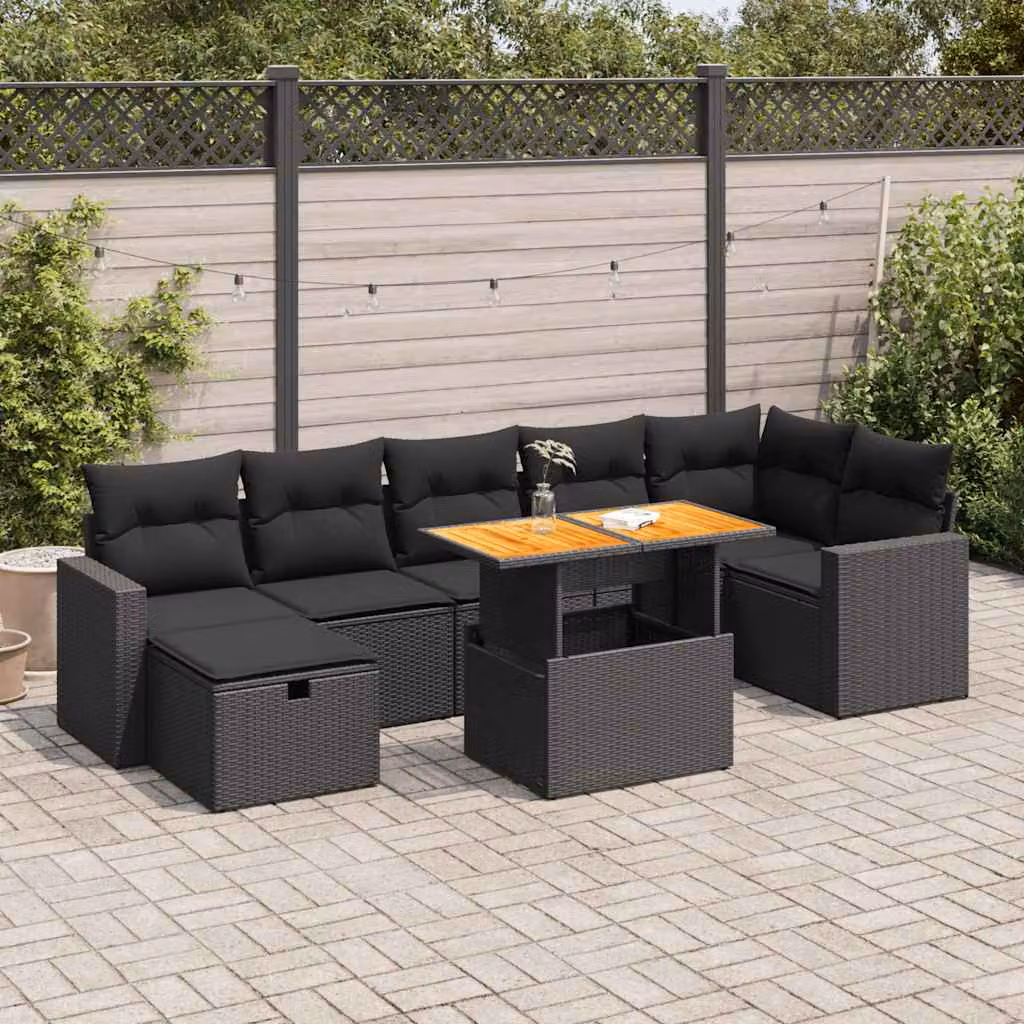 Set da giardino vidaXL composto da 5 pezzi in polyrattan nero con cuscini e tavolino da esterno
