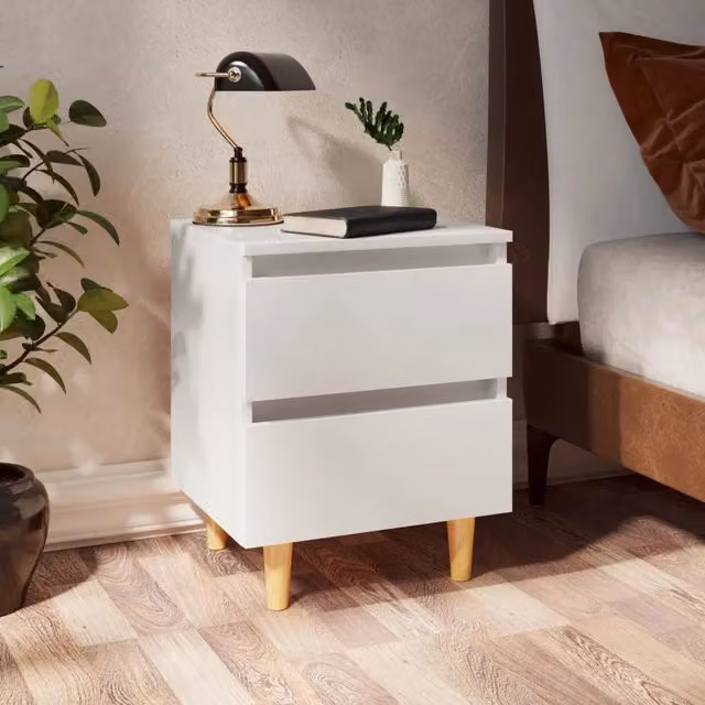 Set di 2 comodini vidaXL in pino massello bianchi in stile scandinavo L/P/H: 40 x 35 x 50 cm